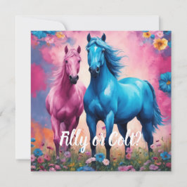 Rosa Filly & Blue Colt Western Stil Gender Reveal Inbjudningar