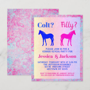 Rosa Filly & Blue Colt Western Stil Gender Reveal Inbjudningar