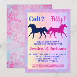 Rosa Filly & Blue Colt Western Stil Gender Reveal Inbjudningar