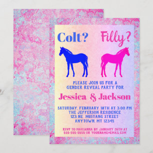Rosa Filly & Blue Colt Western Stil Gender Reveal Inbjudningar