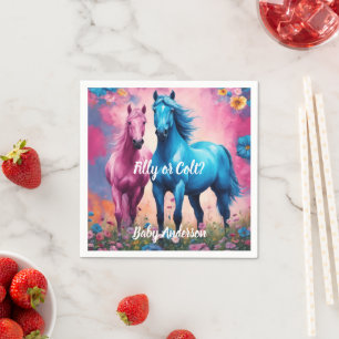 Rosa Filly & Blue Colt Western Stil Gender Reveal Pappersservett