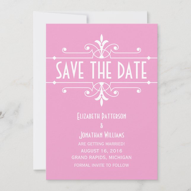 Rosa fin dekorativ Save the Date-inbjudan Inbjudningar (Framsida)