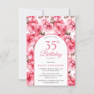 Rosa fin trädgårdsblommig valv chic 35-årsdag inbjudningar