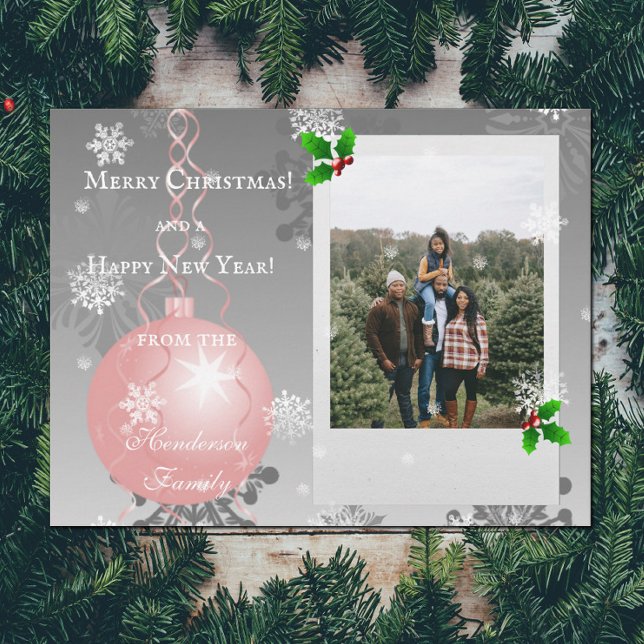 Rosa Finare julklapp för Helgdag för prydnadsförem Julkort (Pink Fancy Christmas Ornament Holiday Photo Card)