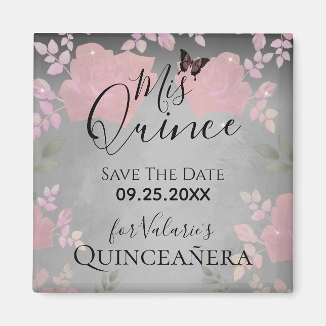 Rosa Finare Ro Quinceanera Rosa Spara datum Morsa Magnet (Framsidan)