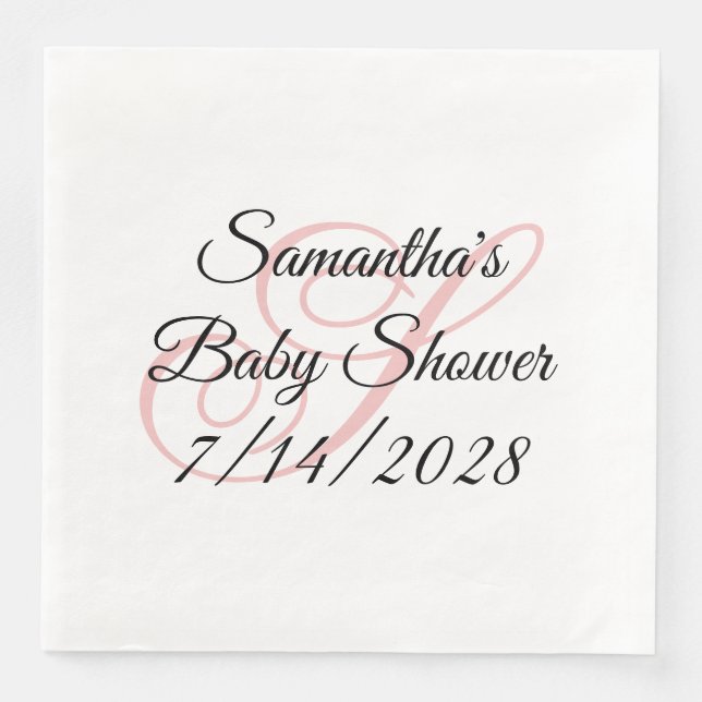 Rosa Finmonogram Babyshower Pappersservett (Framsida)