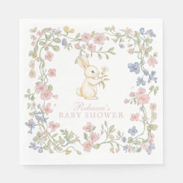 Rosa Fintvätt av Vintage Blommigt Bunny Baby Showe Pappersservett