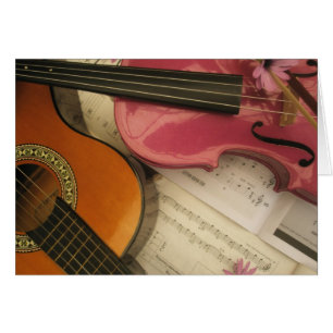 Rosa fiol och gitarr hälsningskort