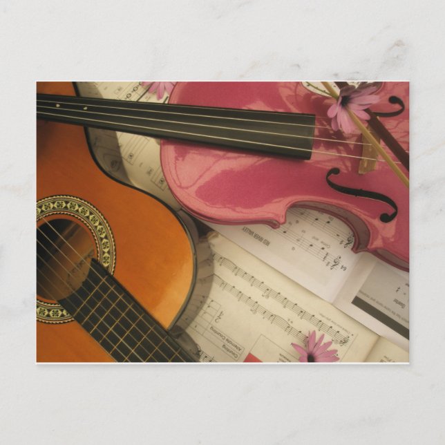 Rosa fiol och gitarr vykort (Framsida)