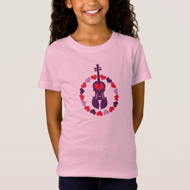 Rosa fiolT-tröja för ungar med hjärtor T-shirt (Framsida)