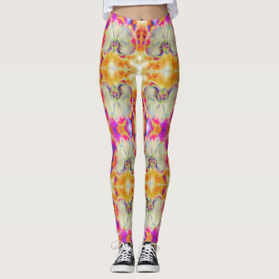 Rosa Fire Orchid surreal blommigt med vattenfärg Leggings
