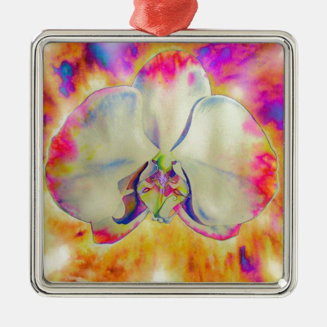 Rosa Fire Orchid, surreala blommigtar med vattenfä Julgransprydnad Metall (Framsidan)