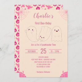 Rosa First Boo-thday Anpassningsbar Halloween Birt Inbjudningar