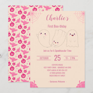 Rosa First Boo-thday Anpassningsbar Halloween Birt Inbjudningar
