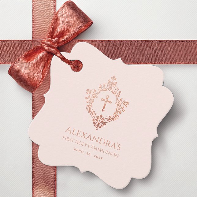 Rosa First Communion Elegant Girl Ro Guld Vapenskö Gåvor Etiketter (Skapare uppladdad)