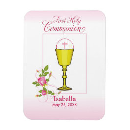Rosa First Heliga Communion med Chalice och Ro Magnet