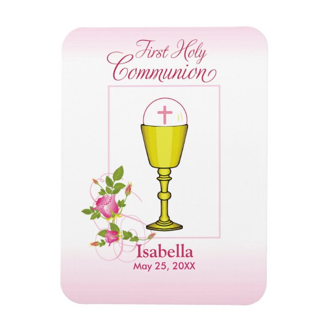 Rosa First Heliga Communion med Chalice och Ro Magnet (Vertikal)