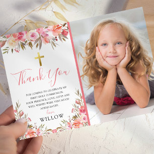 Rosa First Heliga Communion Photo Tack Kort
