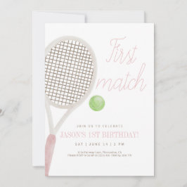 Rosa First Match Tennis Birthday-inbjudan Tack Kort