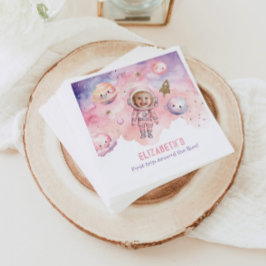 Rosa First resa runt sol Space Girl-födelsedag Pappersservett