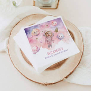 Rosa First resa runt sol Space Girl-födelsedag Pappersservett