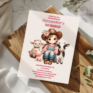 Rosa First Rodeo Cowgirl 1st Birthday Inbjudningar