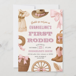 Rosa First Rodeo Cowgirl Birthday Inbjudningar