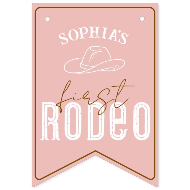 Rosa First Rodeo Photo Banner - Cowgirl 1st Birthd Vimplar (Sextonde flaggan)