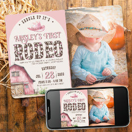 Rosa First Rodeo Rosa Anpassningsbar Photo 1st Bir Inbjudningar