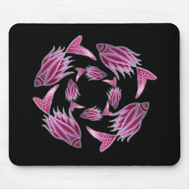 Rosa Fish Circling Mousepad Musmatta (Framsidan)