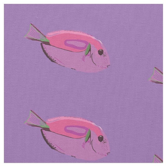 Rosa Fishing Mönster, Fish Art Anpassningsbar Fabr Tyg (Närbild)