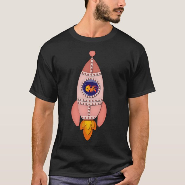 Rosa Fisk raketfartyget T Shirt (Framsida)
