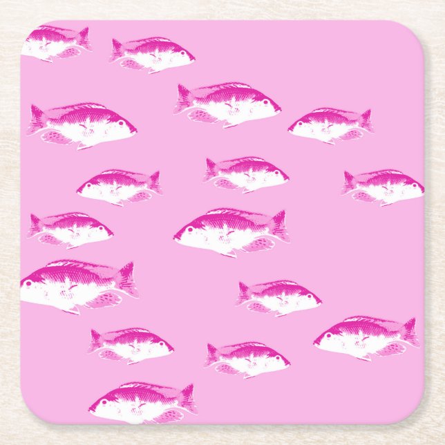 Rosa fisk underlägg papper kvadrat (Framsidan)
