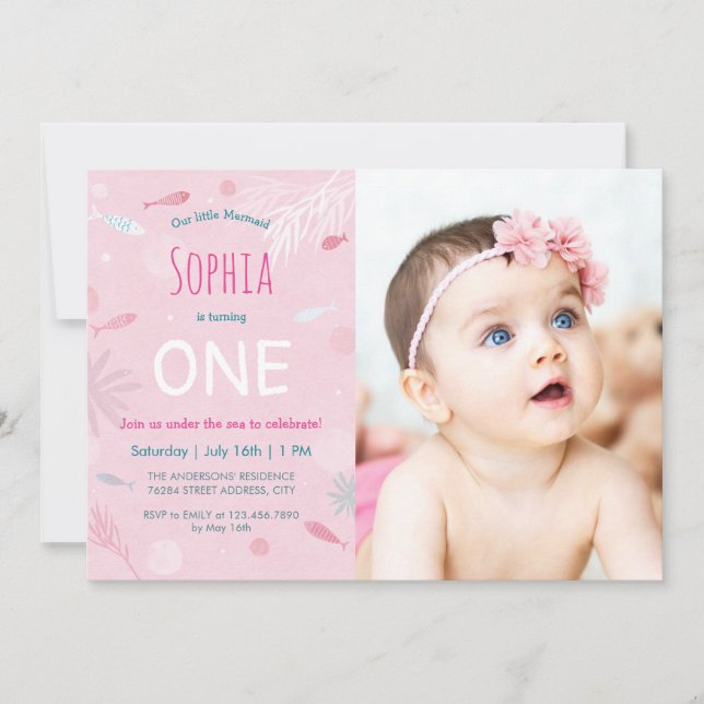 Rosa Fiske Barns födelsedag Party-fotokort Inbjudningar (Framsida)