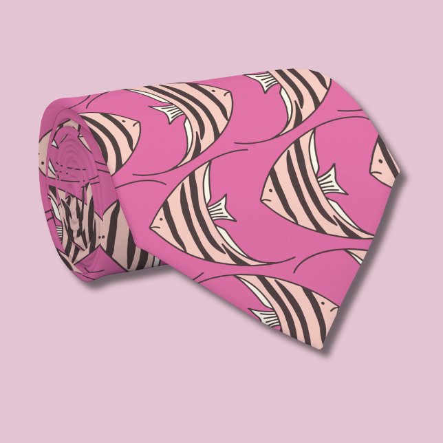 Rosa fiskmönster slips (Fish Angel Fish patterned tie)