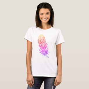 Rosa Fjäder Art Basic T-Shirt, Vit T-shirt