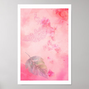 Rosa fjäder och påfågel poster