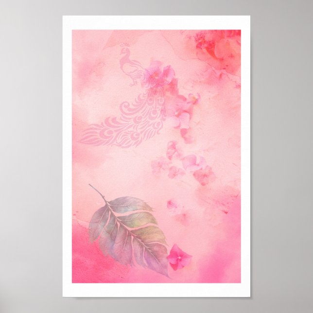 Rosa fjäder och påfågel poster (Framsidan)