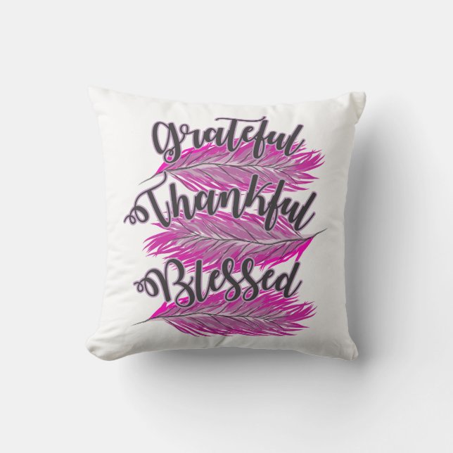 rosa fjädrar tacksamma tacksamma välsignade kuddar (Framsida)