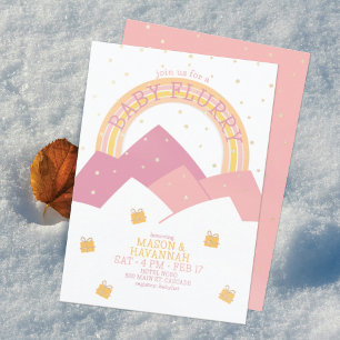 Rosa fjäll snöyra Baby Shower inbjudan