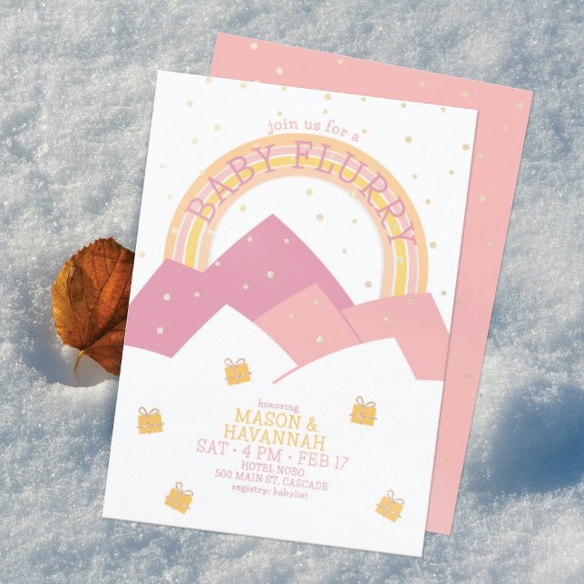 Rosa fjäll snöyra Baby Shower inbjudan (Skapare uppladdad)