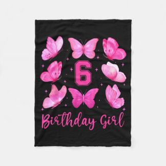 Rosa fjäril 6-års födelsedagsflicka Coquette 6 år Fleecefilt