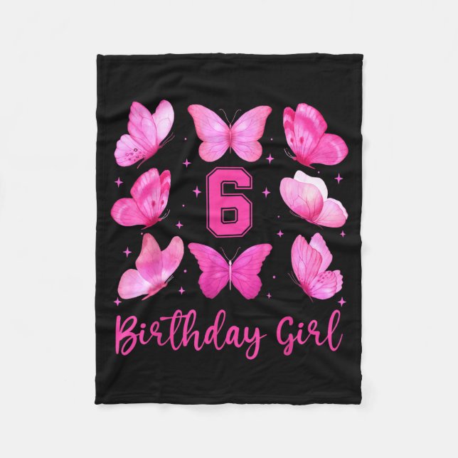 Rosa fjäril 6-års födelsedagsflicka Coquette 6 år  Fleecefilt (Framsidan)