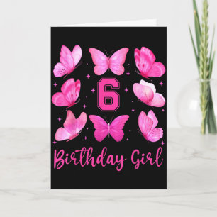 Rosa fjäril 6-års födelsedagsflicka Coquette 6 år Kort