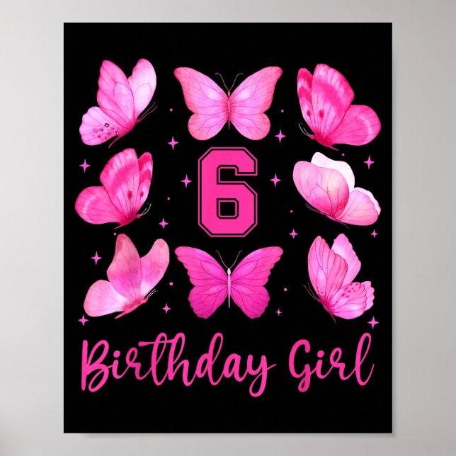 Rosa fjäril 6-års födelsedagsflicka Coquette 6 år  Poster (Framsidan)