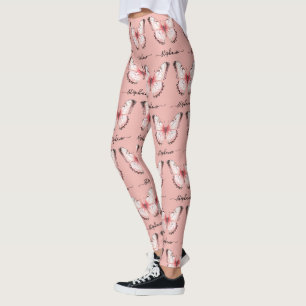 Rosa fjäril anpassat namn Leggings