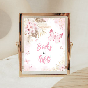 Rosa fjäril Baby Shower Böcker och Gåvor Skylt