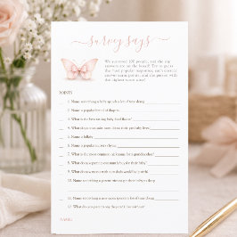 Rosa Fjäril Baby Shower Spelundersökning Säger Spe