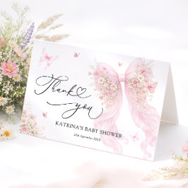 Rosa fjäril baby shower tackkort med rosett