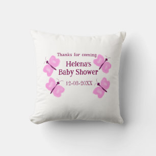 Rosa fjäril Baby shower watercolor lägg till namn Kudde